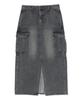 Dist Nine Cut Cargo Long Denim Skirt Grey (Lp3Kf696-072)