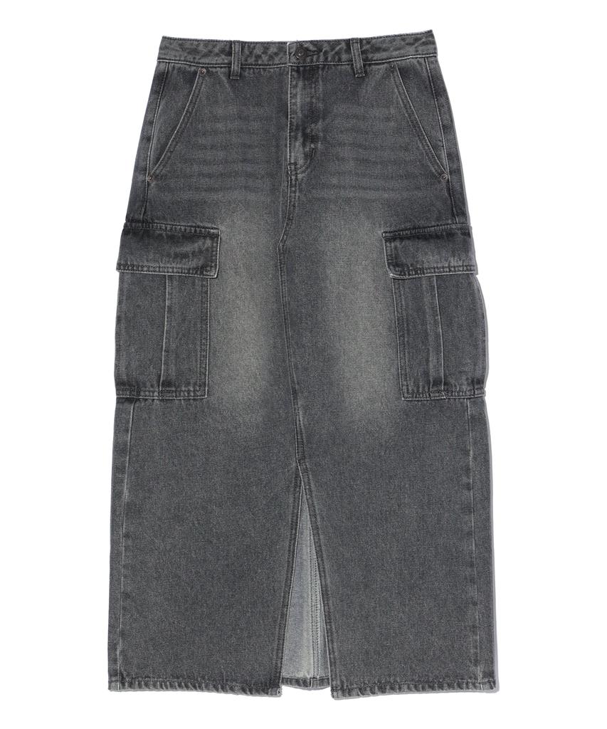 Dist Nine Cut Cargo Long Denim Skirt Grey (Lp3Kf696-072)