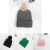 Warm Solid Color Plush Ball Acrylic Knit Cap For Fall Season Fashion