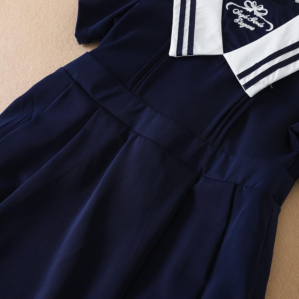 Girls' Short-Sleeved Summer Dress for 5-12 Years Preppy College Style Striped Collar Dresses Back To School Clothes