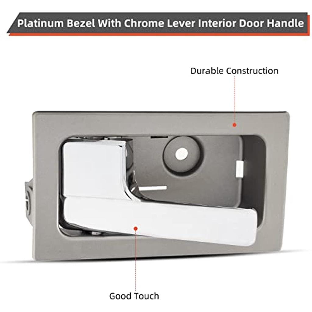 Kit de remplacement de poignées de porte intérieures avant ou arrière côté passager + conducteur, lunette en platine avec levier chromé, compatible avec 09-14 F150 10- 2 pièces