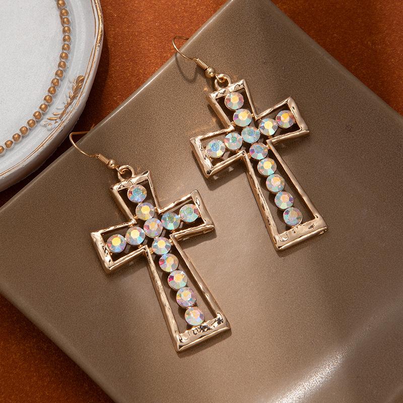 

Colorful Diamond Cross Earrings High-End Light Luxury Personality Earrings Shiny Party Ear Accessories Women