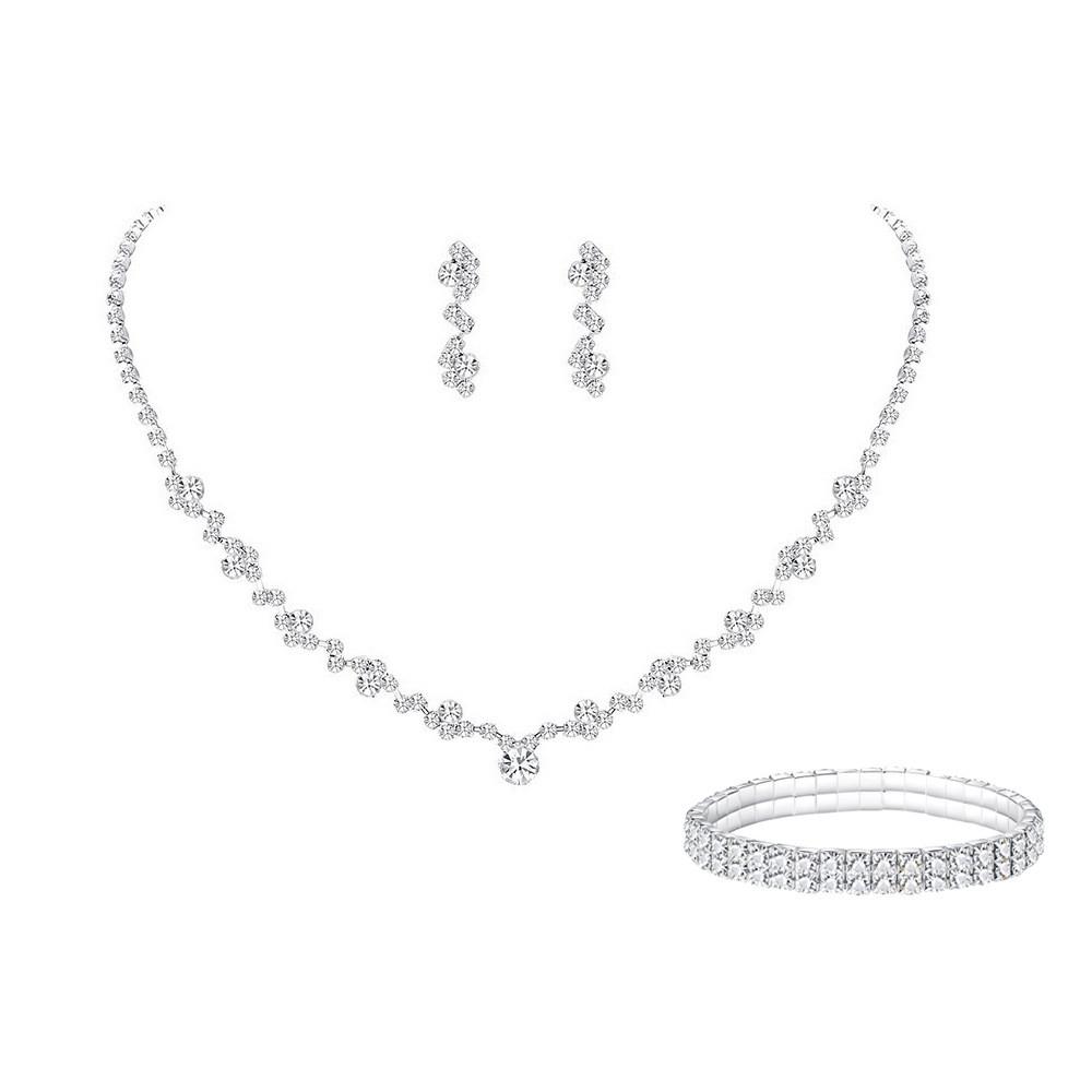 Bridal Party Jewelry Set With Zircon Water Drop Necklace Earrings And Bracelet For Weddings