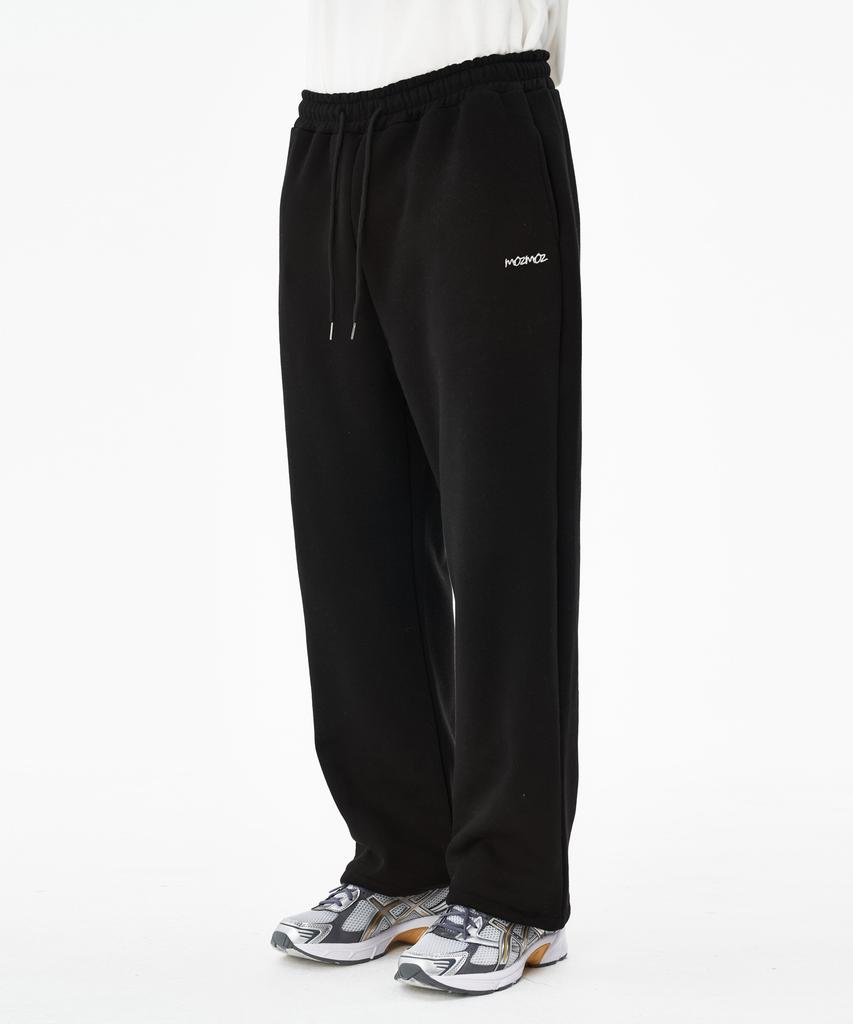 MOZMOZ Wide Fleece-Lined Training Pants With String Embroidery Details Black