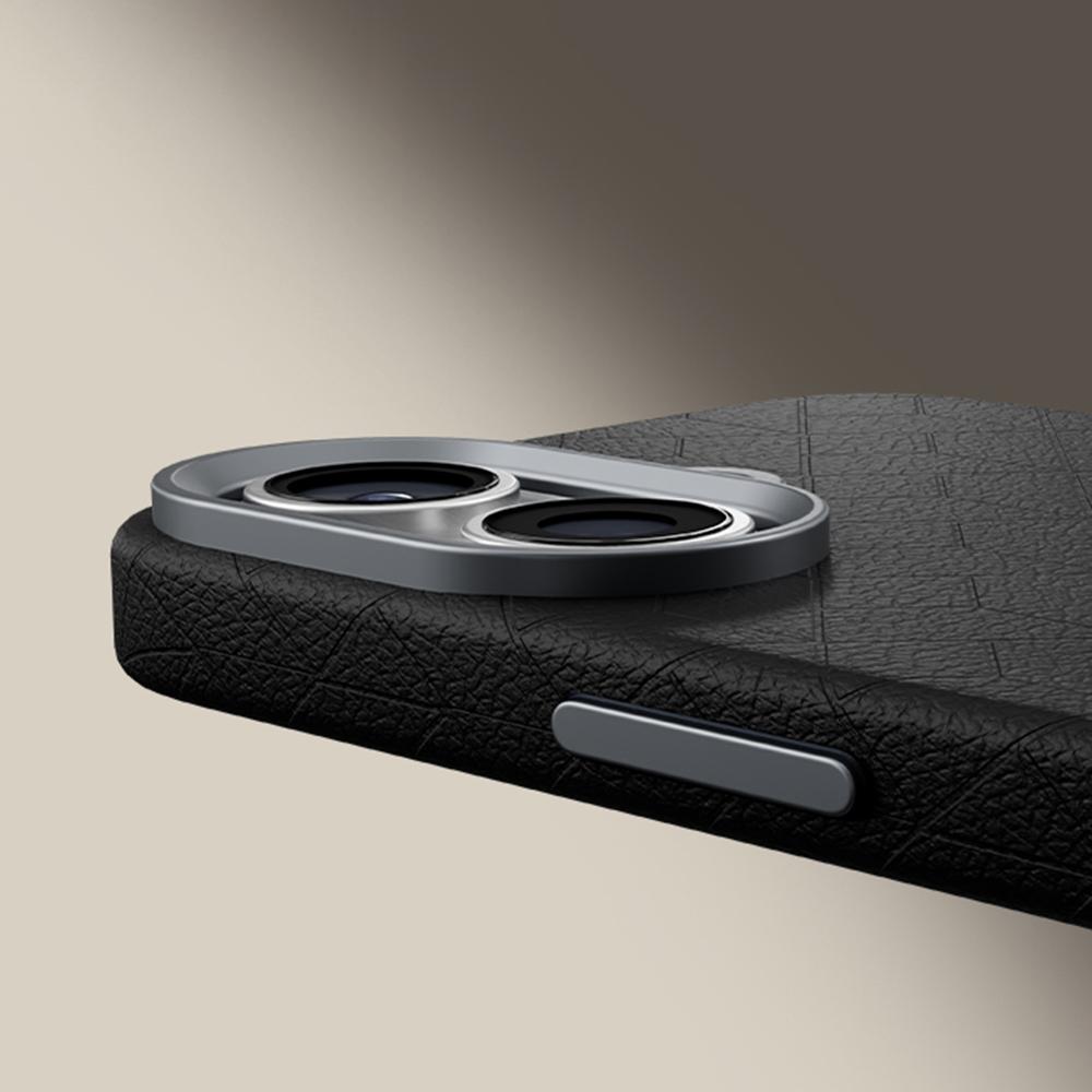For iPhone 16 Plus Case Compatible with MagSafe Metal Lens Frame Y Pattern PC+PU Phone Cover