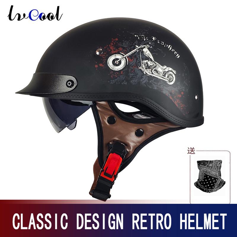Retro Semi-Helmet Motorcycle Helmet for Men's and Women's Day American Motorcycle Cruise Pedal Helmet Is Universal in Summer