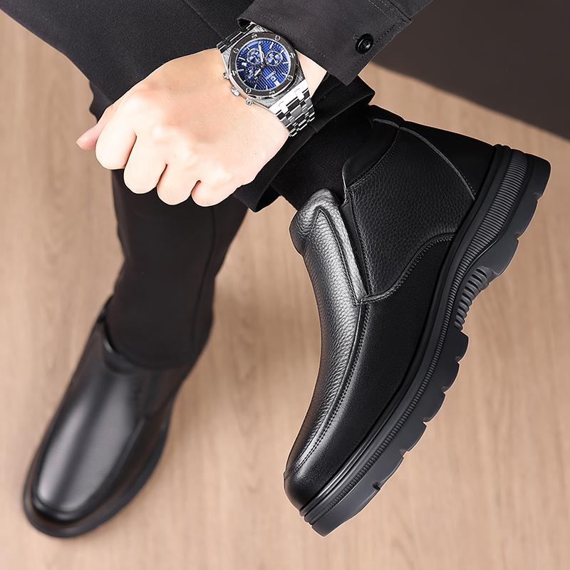 Fashion Men Winter Plush Snow Boots Casual High Top Shoes Classic Male Motorcycle Boots Comfy Business Walking Shoes Leisure Walk Botas