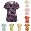 Chemise de travail à col en V et manches courtes pour femmes avec poches, haut à imprimé animal, uniforme médical, t-shirt d'uniforme pour professionnels de la santé