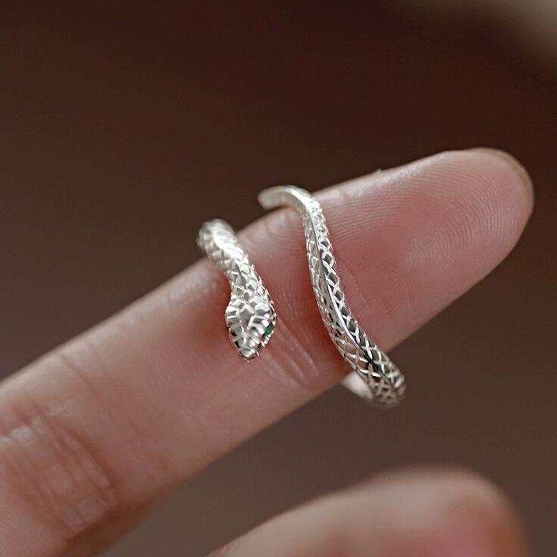 S999 Sterling Silver Snake Ring: Personalized, Adjustable, Unisex. Trendy Niche Design for High-End Style.