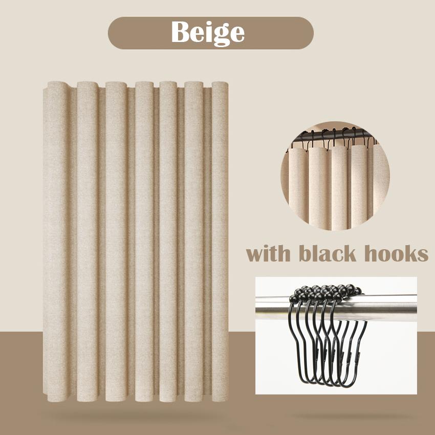 Luxury Thick Imitation Linen Shower Curtain Waterproof Bath Curtains For Bathroom Bathtub Large Bathing Cover with Metal Hooks
