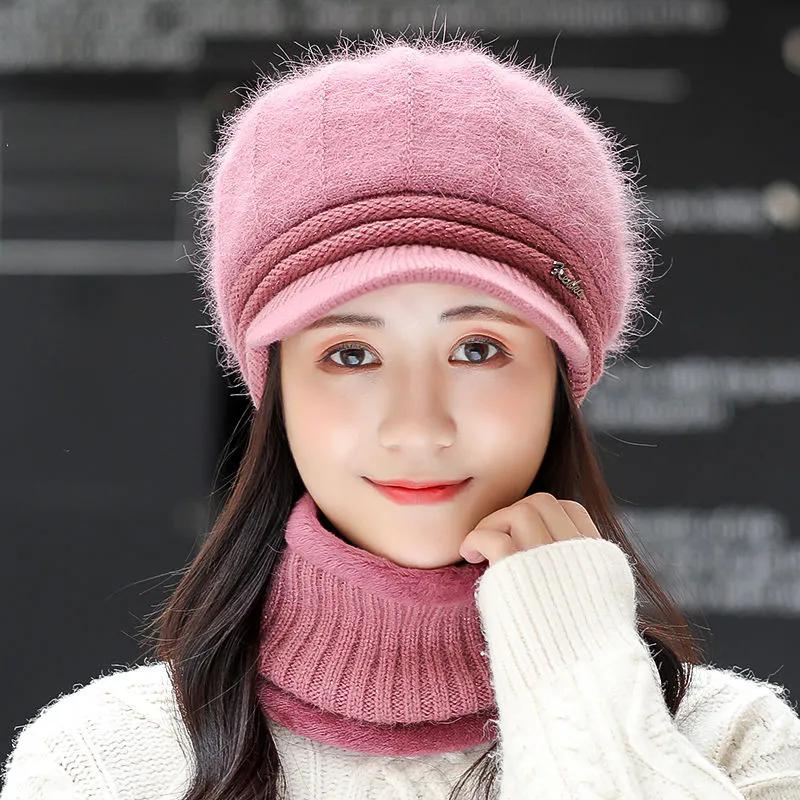 WTEMPO Bürodamen Outdoor Pendeln Kältefest Winddicht Strickmütze Schal Set Damen Einfarbig Warme Wintermützen