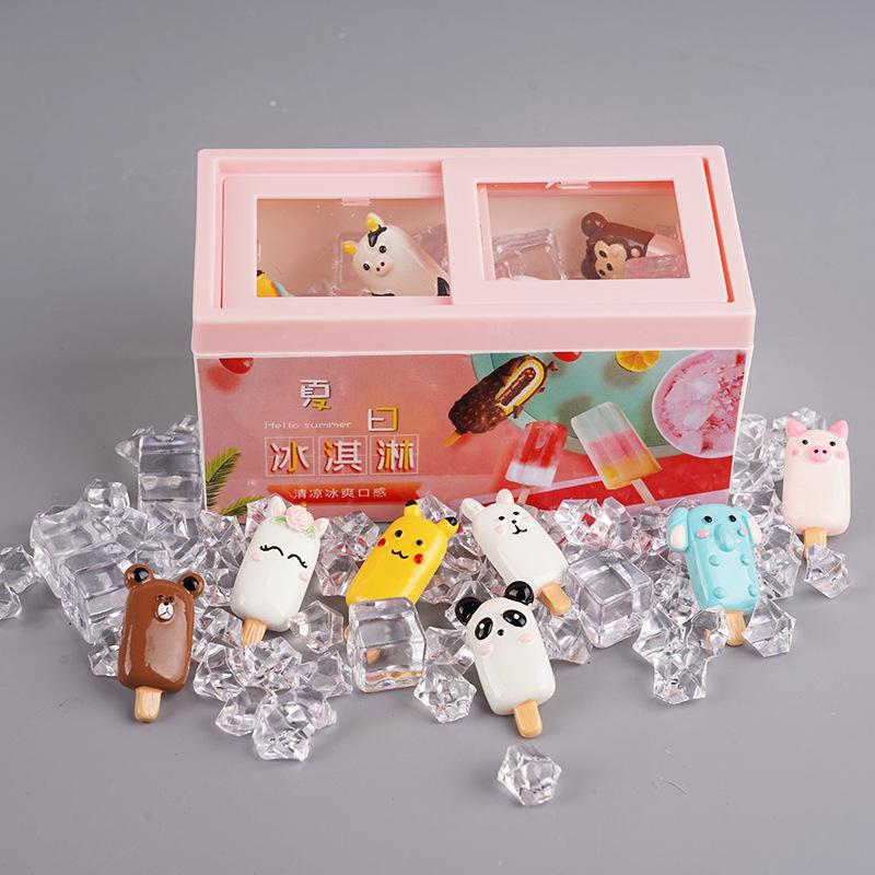 Simulation Resin Accessories Ice Cream Cabinet Cartoon Animal Popsicle Diy Jewelry Accessories Materials Children'S Play House Toys