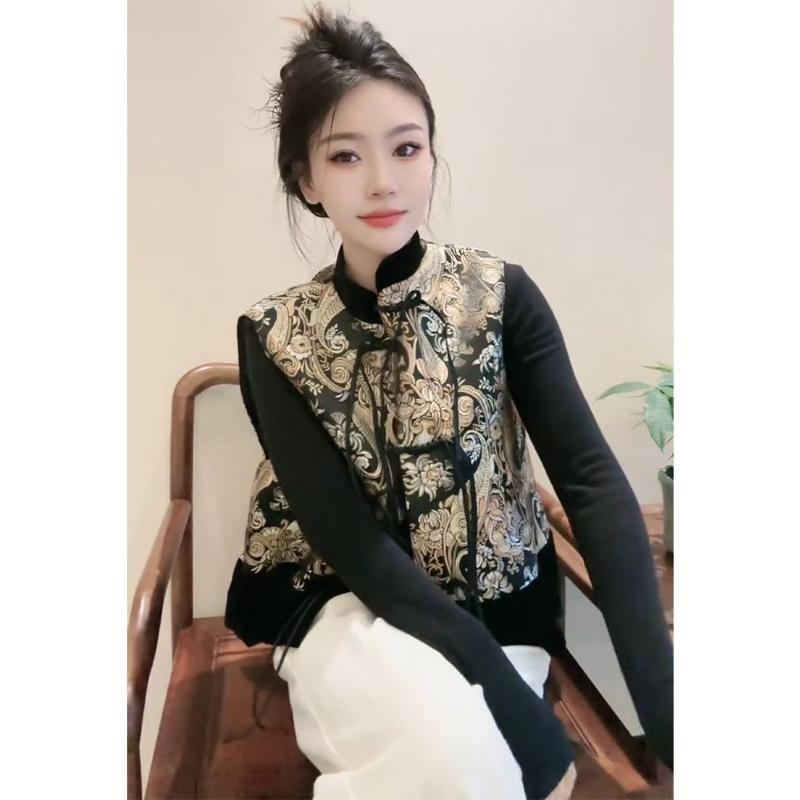 2025 Spring Black Jacquard Vest, Women's Popular Unique and Chic Printed Vest This Year