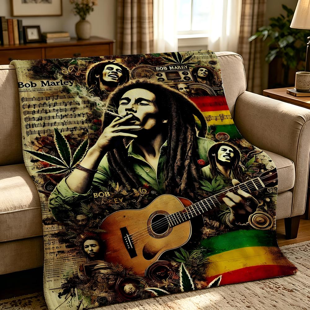Music B-Bob Marley-y Throw Thick Comfort Flannel Quilt, Multi-scene Use Indoor Outdoor Daily Nap