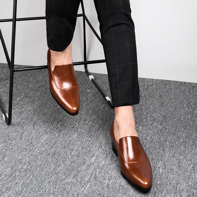 Retro Mens Business Shoes High Heels 5 Cm Height Luxury Genuine Leather Handmade Quality Elegant Wedding Social Formal Shoes Man