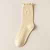 Ladies Spring and Autumn Thin Wooden Ear Embroidered Bow In The Tube Pile Pile Cotton Socks
