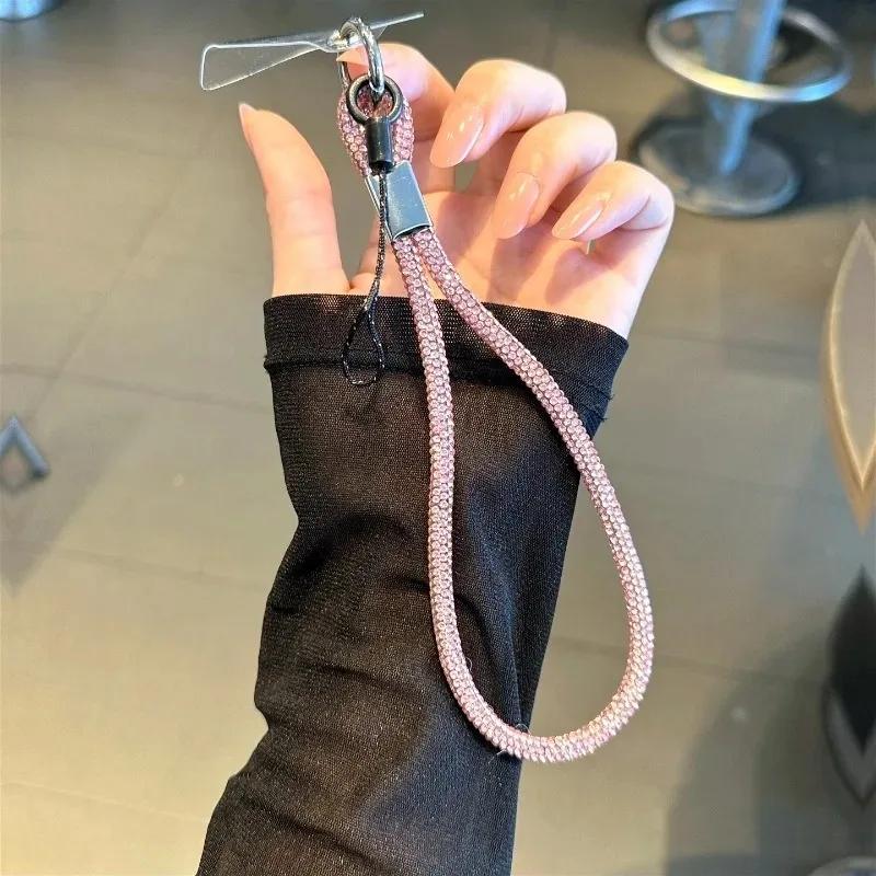 Universal Cellphone Wrist Strap with Card Gorgeous Flash Diamond Lanyard Colorful Hand Rope Mobile Phone Anti-Loss Charm Straps