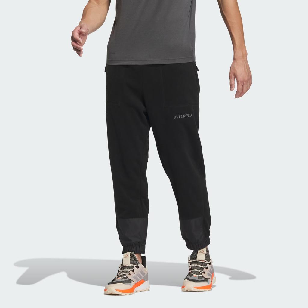 Adidas Fleece Joggers Solid Color Logo Outdoor Fleece Tapered Knit Pants Men Joggers Black IL9009