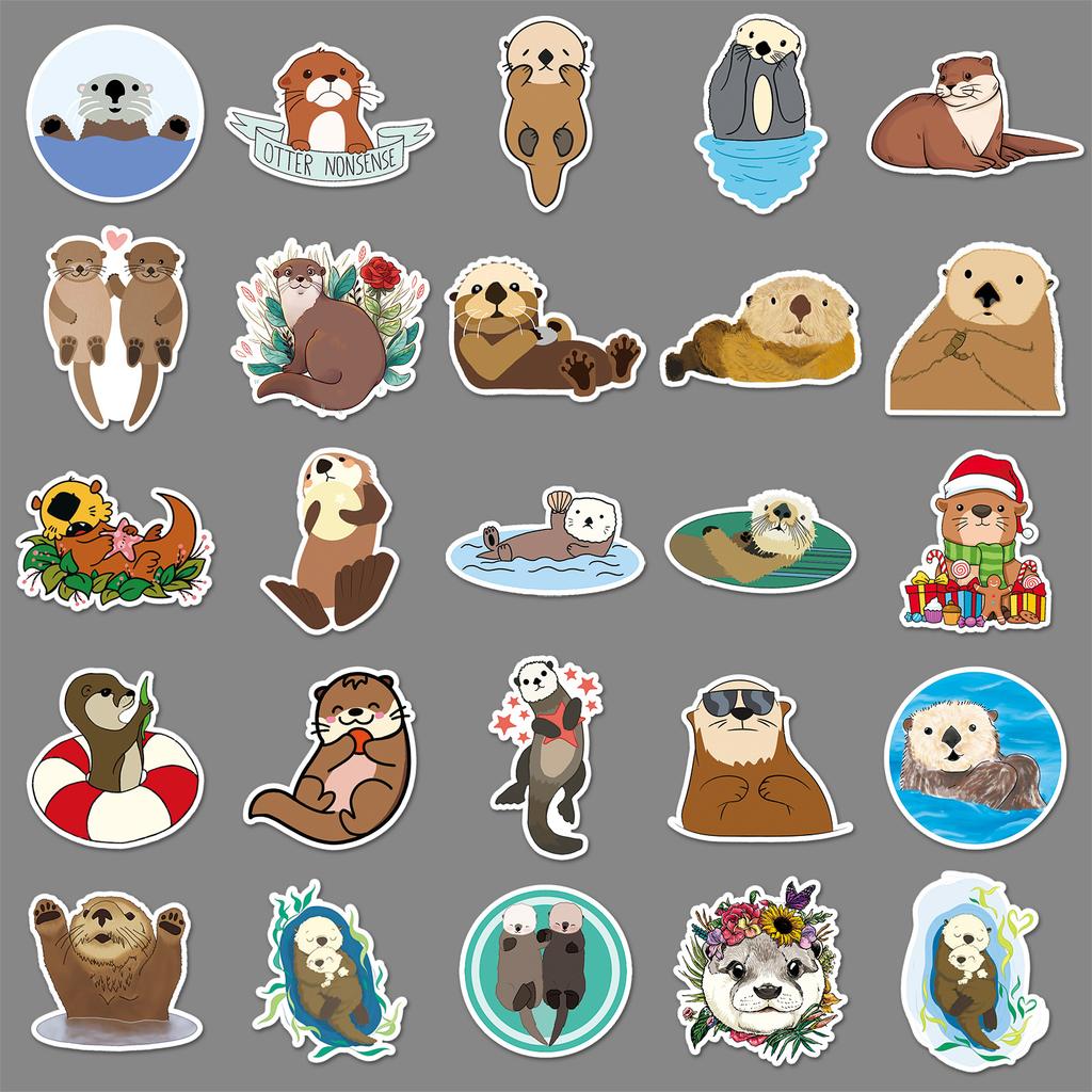 50 Otter Doodle Personality Cartoon Animal Children's Goog Card Creative DIY Mobile Suitcase Stickers