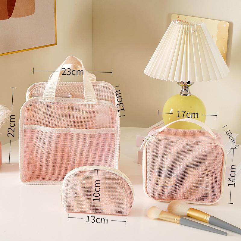 1 3Pcs Makeup Bag Mesh Handbag Portable Cosmetic Organizer Zipper Storage Pouch for Travel Purse and Lipstick