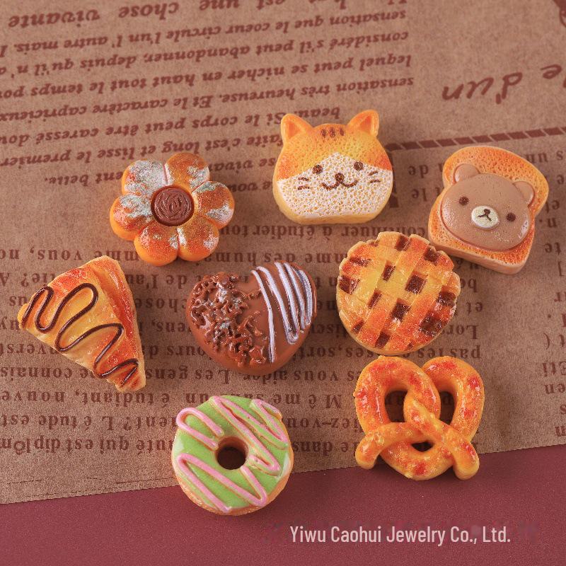 Simulation Food Play: Bread, Cake, Kitten, Bear, Toast & Donut Resin Jewelry Accessories