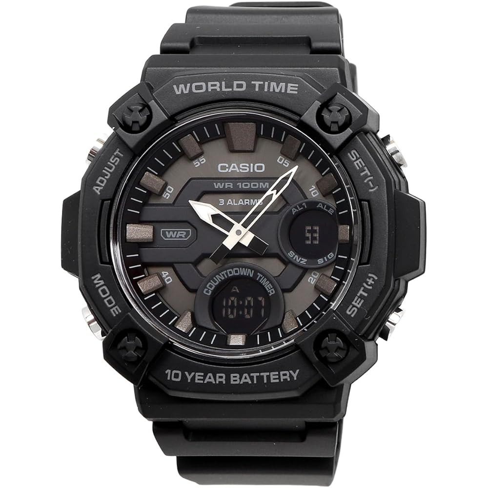 Casio World Time Telememo Analog Digital Quartz Watch AEQ-120W-1BV Men's Black Reverse LCD Overseas Model