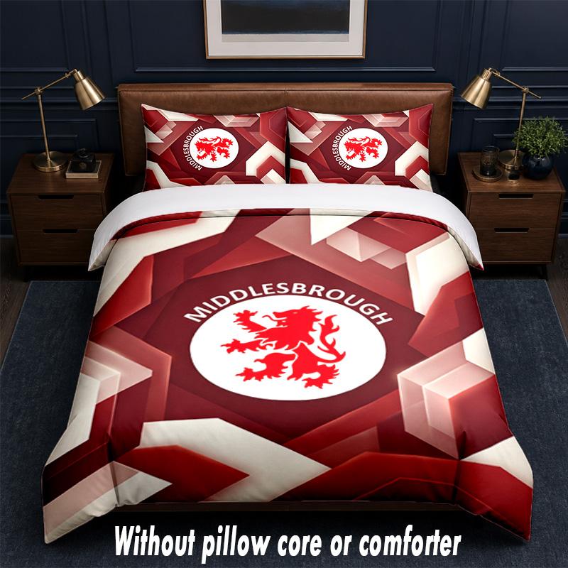 Set Biancheria da Letto Design Middlesbrough FC 1 Copripiumino + 2 Federe Morbido Traspirante Biancheria da Letto per la Casa