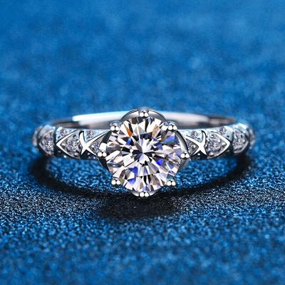 Moissanite Diamond Ring For Women 14k White Gold Plated 925 Sterling Silver Ring Wedding Engagement Band With Certificate