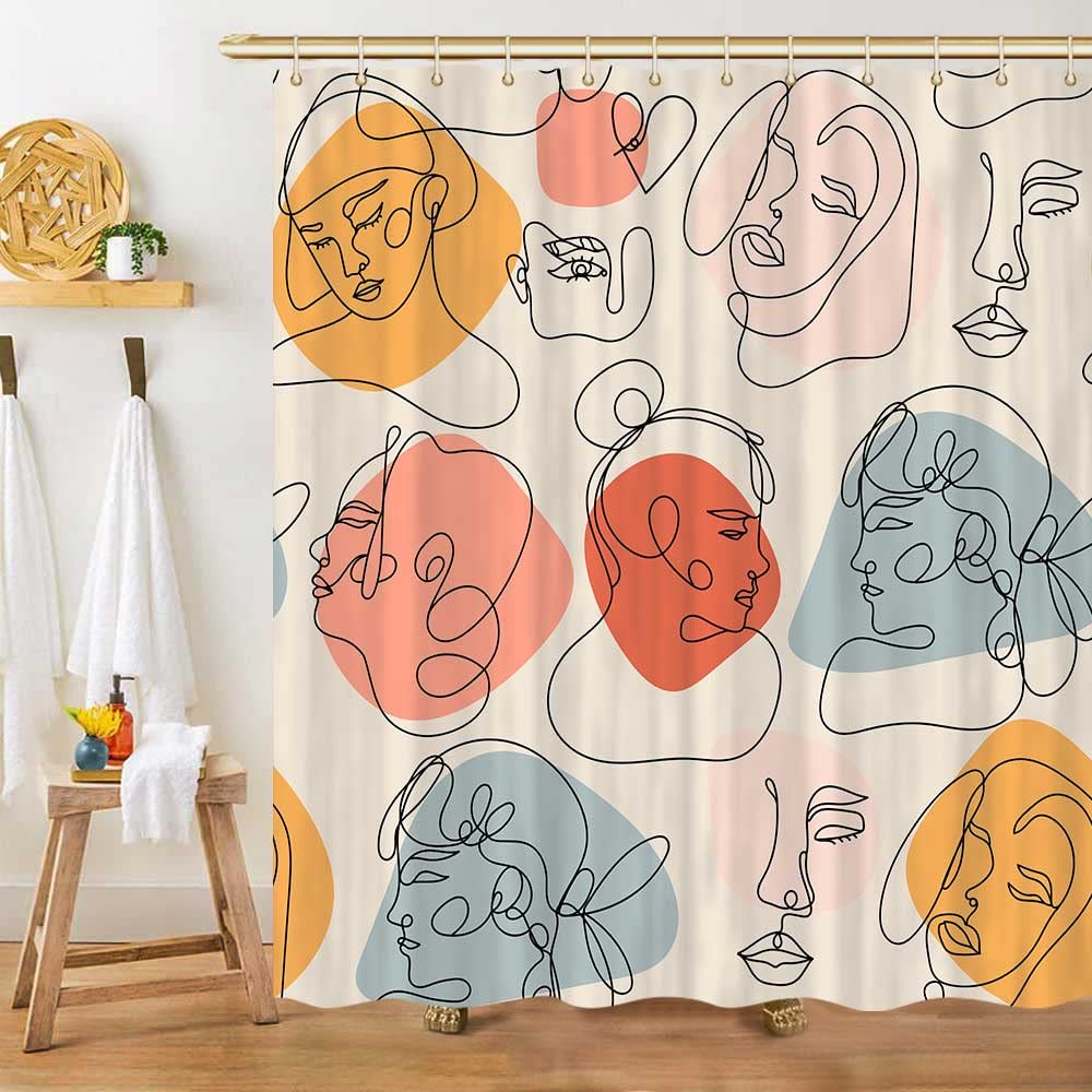 Nordic Wind Abstract Art Shower Curtain Waterproof Polyester Fabric Bath Curtain Morandi Color Block Curtains For Bathroom Decor