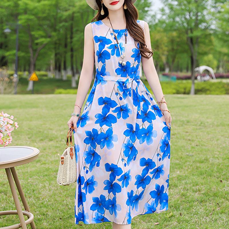 Casual Summer Dresses for Women Vintage Clothes Loose Sleeveless Plus Size Elegant Long Dress With Belt
