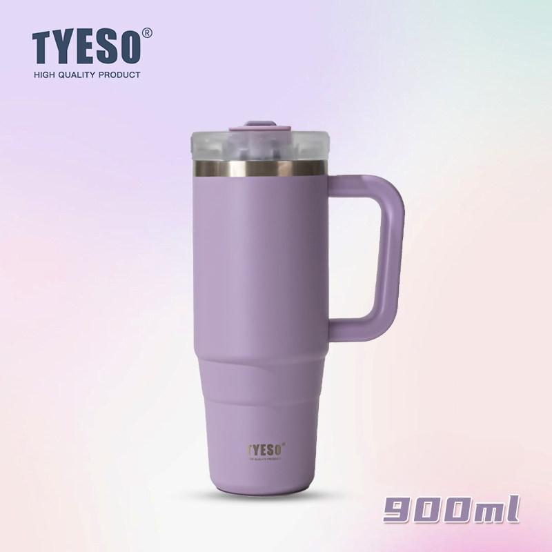 Tyeso 900ML Big Capacity Vacuum Cup With Handle Straw Stainless Steel Car Mug Thermal Iced Travel Insulated Tumbler Bottle
