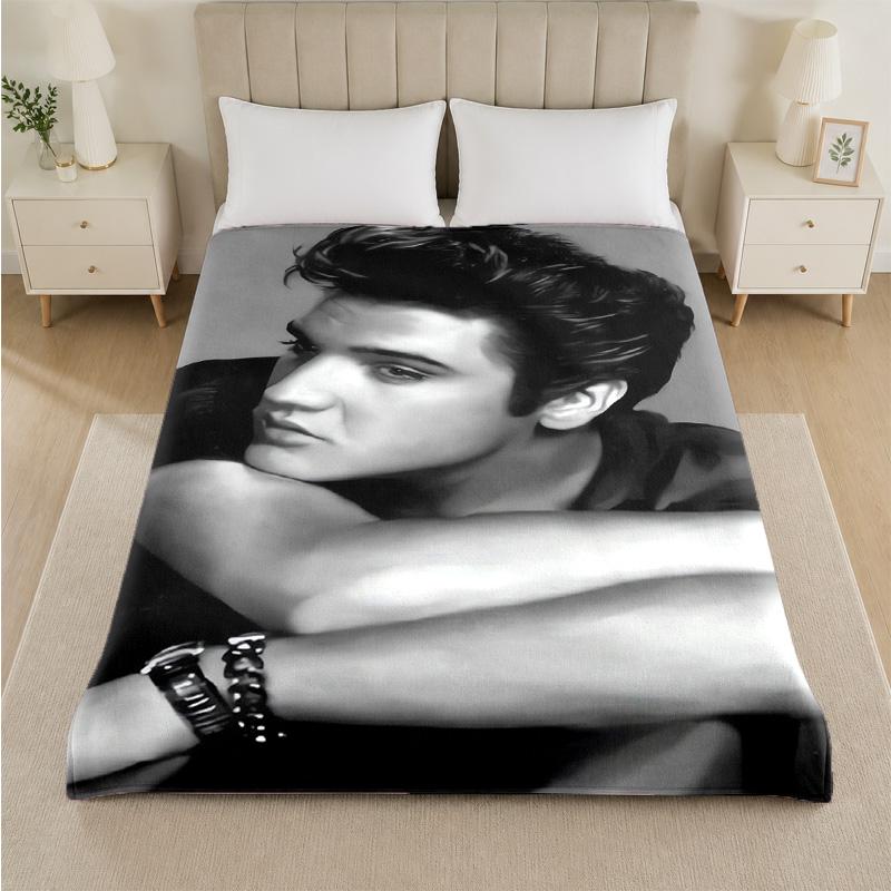 Elvis Presley Print Flannel Blanket Cozy Warm Plush Throw Blanket For Bed Sofa Couch Indoor Household Use