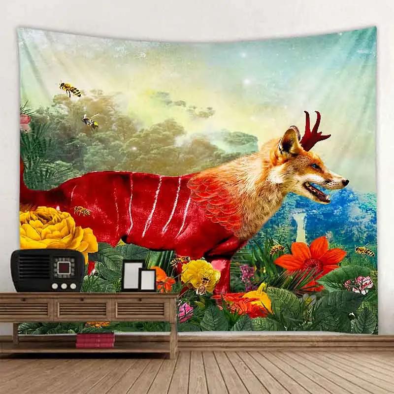 Psychedelic Animal Tapestry Wall Hanging Retro Tropical Plant Background Bukawaii Home Decor Yoga Mat Bed Sheet Customizable