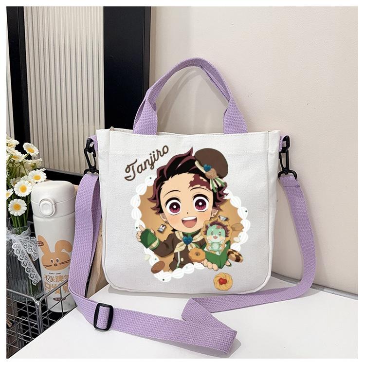 Anime Demon Slayer Canvas Crossbody Bag Cartoon Figures Print Shoulder Bags Fashion Minimalist Commuting Storage Handbag Gifts