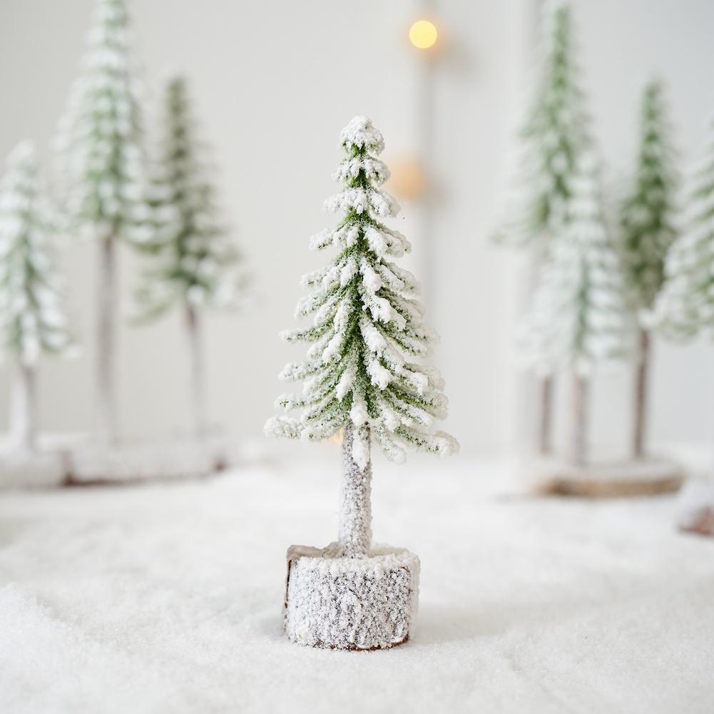 Mini Desktop Christmas Tree Ornaments Realistic Cedar Flocking Tree Tabletop Decor for Festive Home or Office Decoration