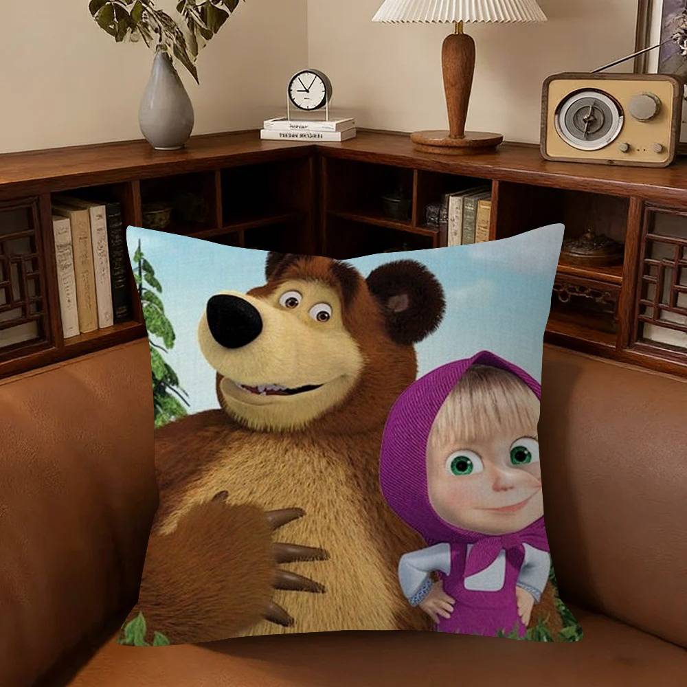 Anime M-Masha And B-Bears Pillow Cover Sofa Cushion Cover Home Room Decoration Children Gift