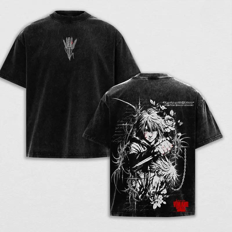 

Hot Anime VINLAND SAGA Thorfinn Clothing Men Women Short Sleeve Tshirts Washed Cotton Tee Retro Loose T-shirt Harajuku T Shirt XXL чорний