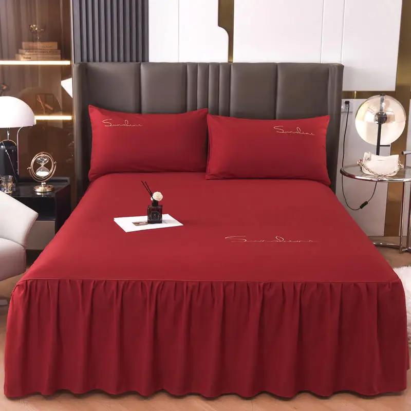 3Pcs Skin Friendly Bed Skirts Full Set Thick Raised Lace Bed Sheets Non Slip Covers for Tatami Mats