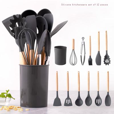 Silicone Kitchenware Cooking Utensils Set Non-stick Cookware Spatula Shovel Egg Beaters Wooden Handle Kitchen Cooking Tool Set