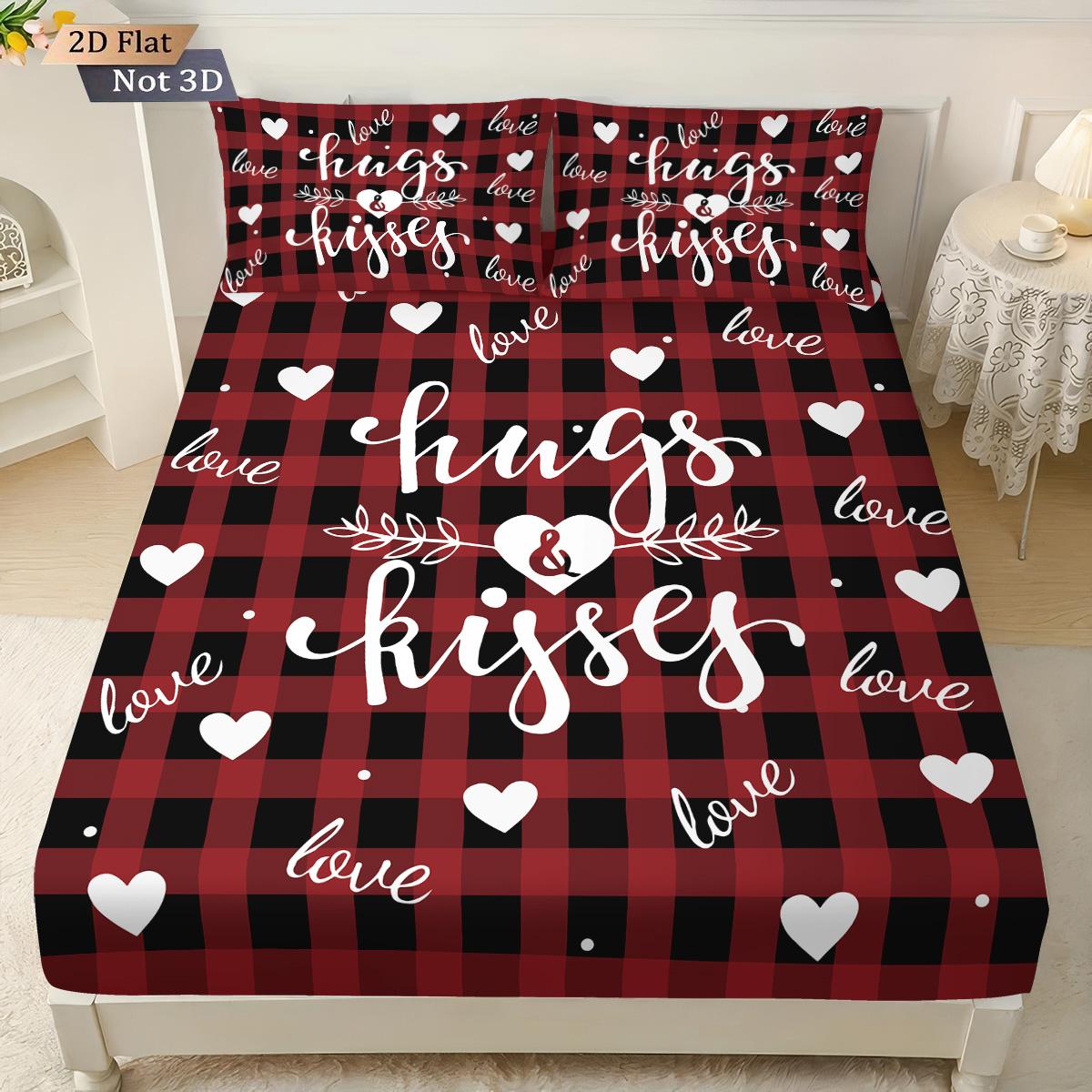 

3pcs Valentine s Day Romantic Love plaid Printed Chipless Bed Sheet Set Multi Size Bedroom Bed Cover Decoration Machine Washable 90x191