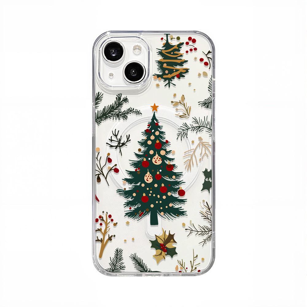 Applicable to Apple 17ProMax Christmas tree flower magnetic mobile phone case iPhone17 transparent 16/15 hard case