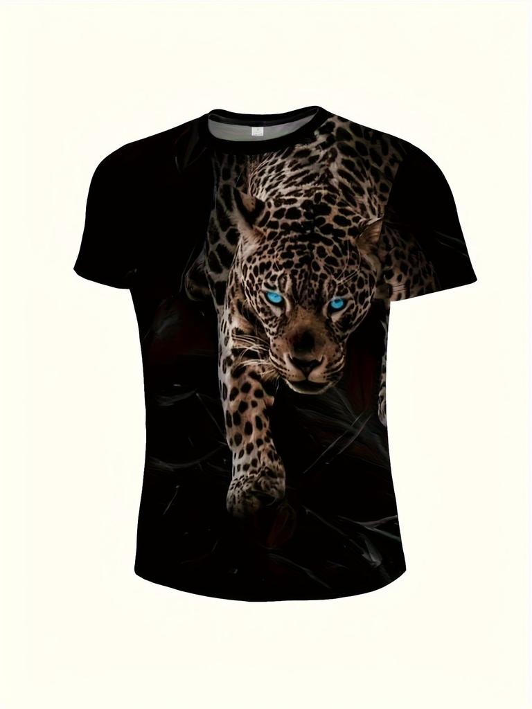 Men'S 3D Leopard Print T-Shirt - a Loose-Fitting Short-Sleeve Round-Neck Summer Top Featuring an Animal Pattern Design, 3D Leopard Print for Sports