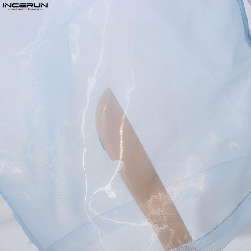 INCERUN Men High Waist Zip-up See Through Perspective Party Long Pants Trousers