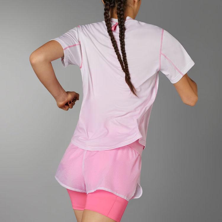 Adidas Verlaufstich Dekoratives Lauf-T-Shirt mit kurzen Ärmeln und überschnittenen Schultern Damen Tops Klares Rosa IP3560