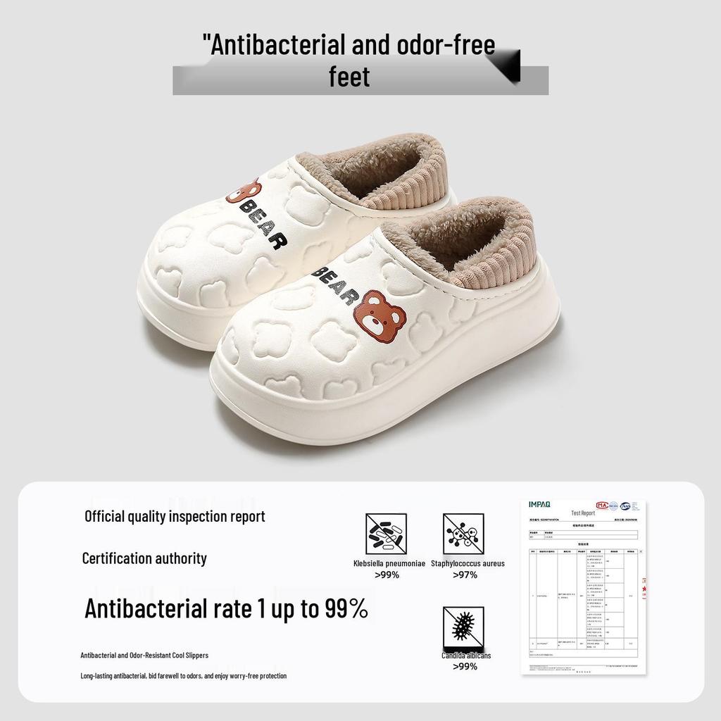 Women's Closed-Heel Waterproof Cotton Slippers - Non-Slip, Warm, Thick-Soled for Indoor Use, Autumn & Winter