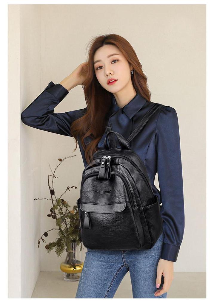 Women's Versatile PU Leather Large Capacity Backpack Handbag