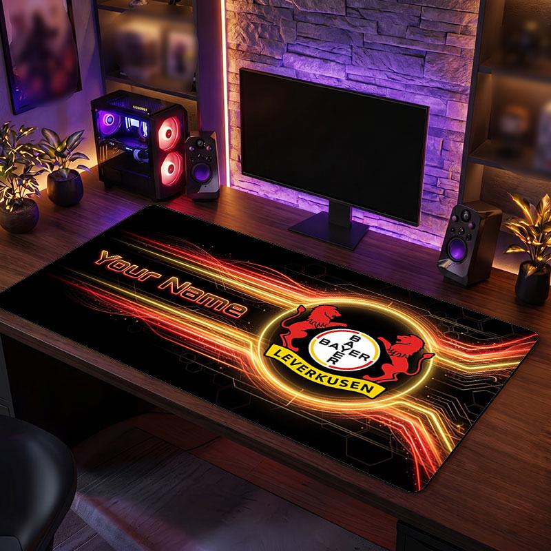 Tappetino per Mouse Grande Personalizzato Calcio Bayer Leverkusen, Stampa Testo Nome Personalizzato, Tappetino da Scrivania Antiscivolo con Logo Calcio, Regalo per Gamer