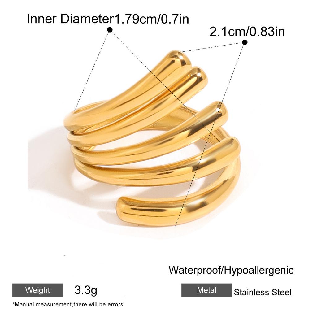 Hot Selling Classic Style Stainless Steel and PVD 18K Gold Plated Waterproof Jewelry Rings ODM Geometry Personality Rings