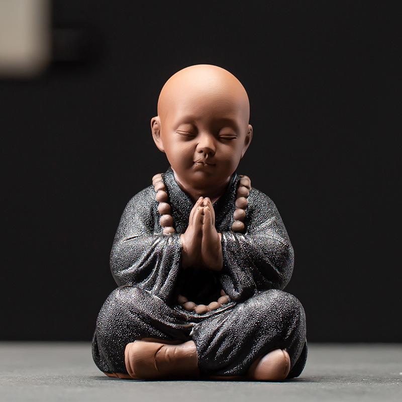 Black Pottery Buddhist Monks Miniature Figurines Buddha Statue Sculpture Tea Filter Funel Set Ornaments Home Docor Decoration