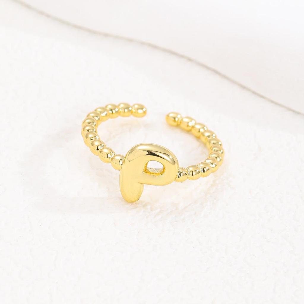 Adjustable 18K Gold Bubble Beaded Open Ring with 26 Alphabet Options
